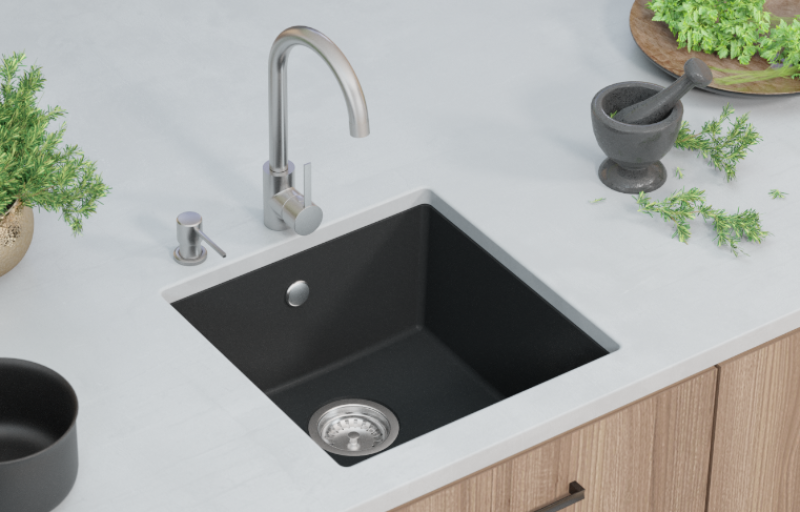 GraniteMy Universal Granite Grey, dark Sink 40x40 cm Topmount, Undermount and Flushmount with Copper Plug 1208970749