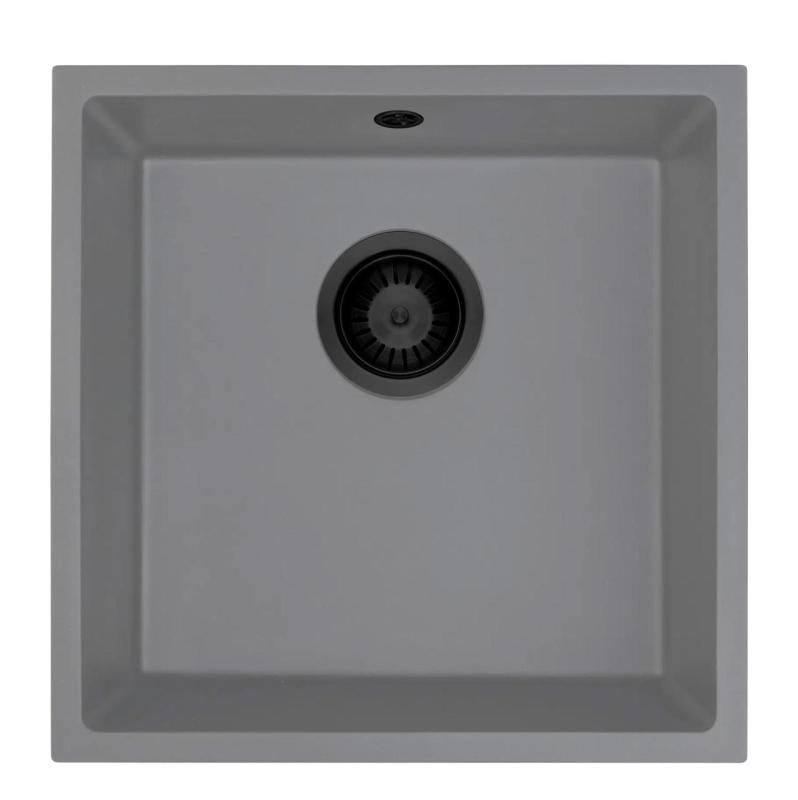 GraniteMy Universal Granite Gray Sink 40x40 cm Surface Mount, Undermount and Flush Mount with Black Plug 1208970751
