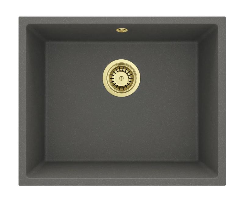 GraniteMy Universal Granite Grey, dark Sink 50x40 cm Top Mount, Under Mount and Flush Mount with Golden Plug 1208970756