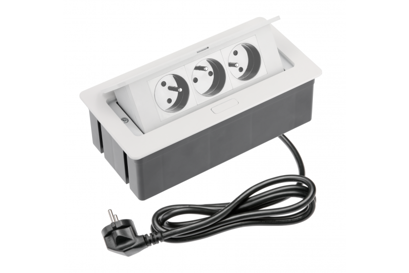 Furniture socket SOFT 3x socket with earthing, power cable with plug, white