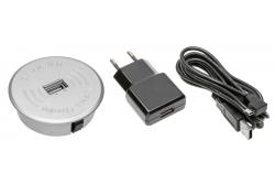 Wireless charger kit with USB silver with power adapter (2m USB detachable cable)