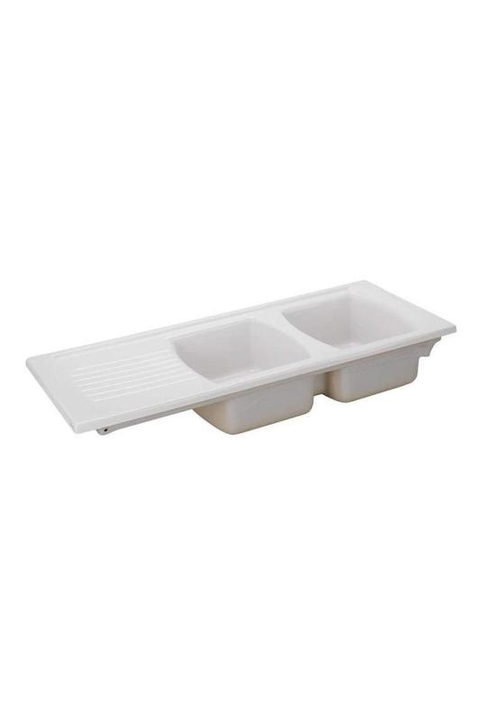 Ausmann Ceramic Crest Double Ceramic White Sink with Draining Area 1205 x 500 mm 1208971132