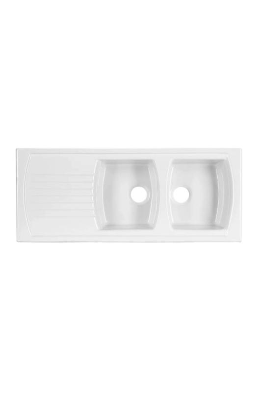 Ausmann Ceramic Crest Double Ceramic White Sink with Draining Area 1205 x 500 mm 1208971132