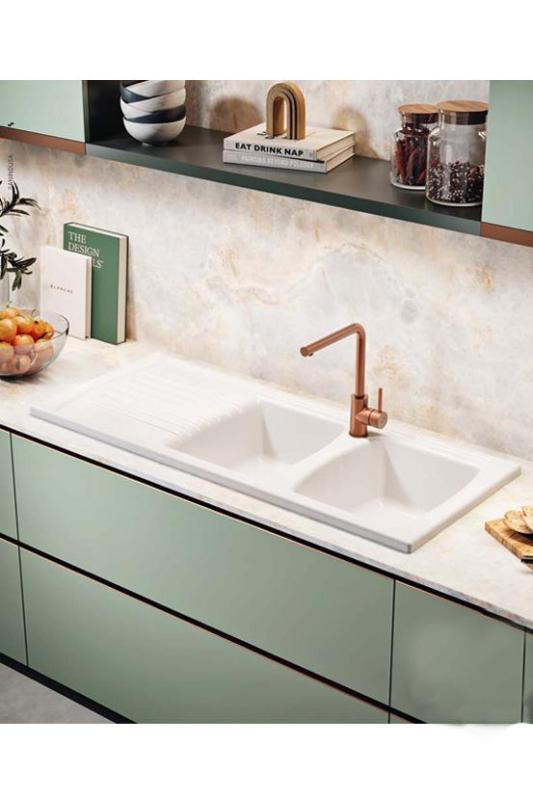 Ausmann Ceramic Crest Double Ceramic White Sink with Draining Area 1205 x 500 mm 1208971132