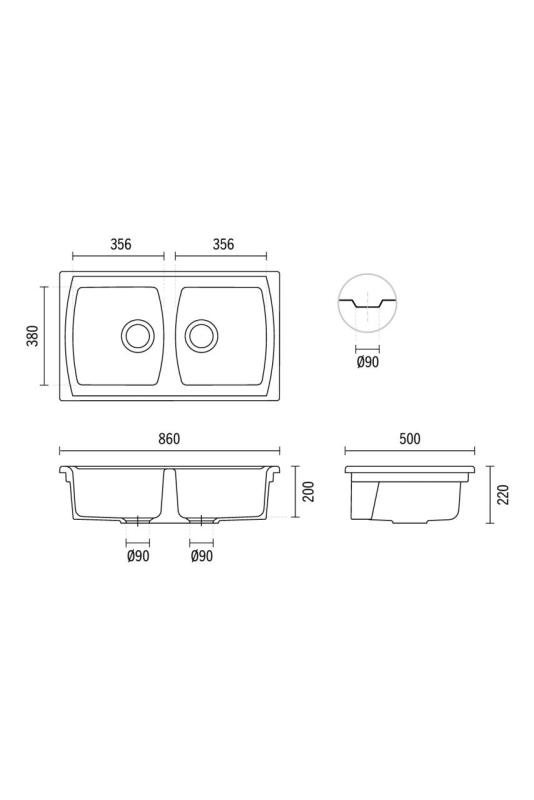 Ausmann Ceramic Crest Double Ceramic White Sink 860 x 500 mm 1208971133