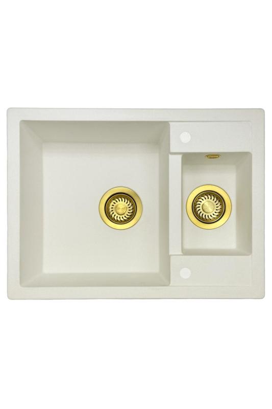 GraniteMy Smart extra shallow 1.5 granite built-in white sink 58x44cm with gold plug 1208971224
