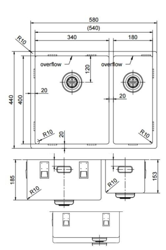 Pure.Sink Exclusivo Copper 1.5 one and a half bowl sink 34+18 cm 10mm radius PEX341840-62