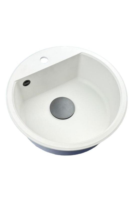 GraniteMy Bremen round granite sink 43 cm white top mount and undermount with faucet hole bench with black plug 1208971312