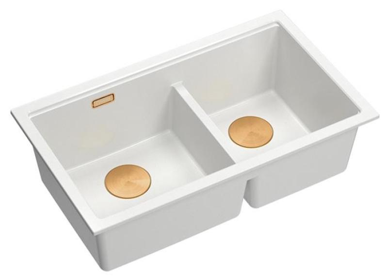 Quadri Newport II Double White Granite Built-in Sink 76x45 cm with Copper Plug 1208971358