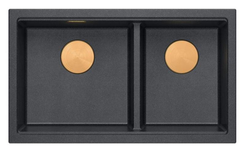 Quadri Newport II Double Anthracite Granite Built-in Sink 76x45 cm with Copper Plug 1208971359
