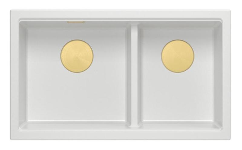 Quadri Newport II Double White Granite Built-in Sink 76x45 cm with Golden Plug 1208971363