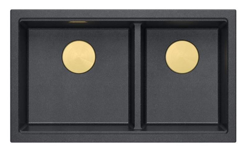 Quadri Newport II Double Anthracite Granite Built-in Sink 76x45 cm with Gold Plug 1208971364