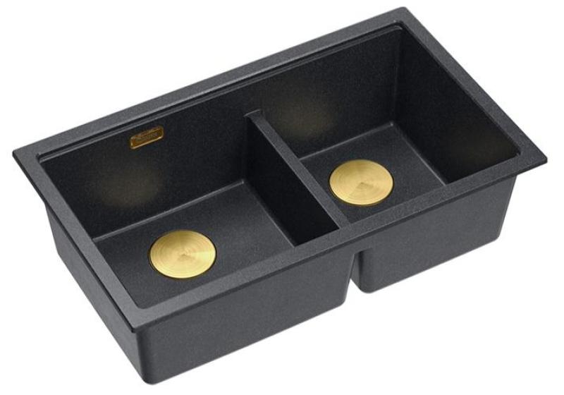 Quadri Newport II Double Anthracite Granite Built-in Sink 76x45 cm with Gold Plug 1208971364
