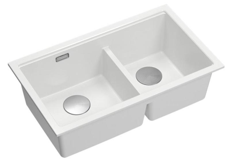 Quadri Newport II Double White Granite Built-in Sink 76x45 cm with Stainless Steel Plug 1208971368