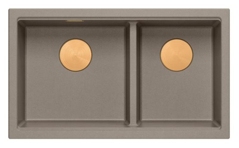 Quadri Newport II Double Taupe Granite Undermount Sink 702 x 390 mm with Copper Plug 1208971377