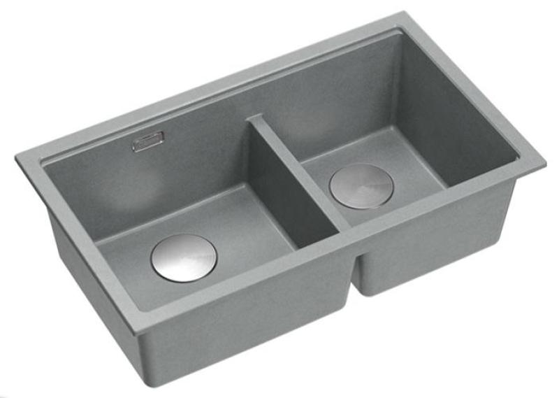 Quadri Newport II Double Grey Granite Undermount Sink 702 x 390 mm with Stainless Steel Plug 1208971385