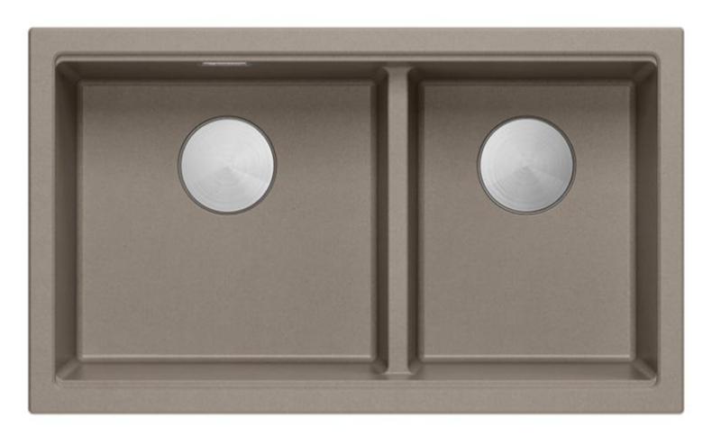 Quadri Newport II Double Taupe Granite Undermount Sink 702 x 390 mm with Stainless Steel Plug 1208971387