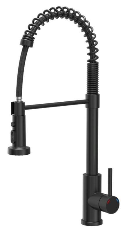 Quadri Redwick kitchen mixer tap in black with semi-flexible spout and shower with 2 jet types plus water stop function 1208971410