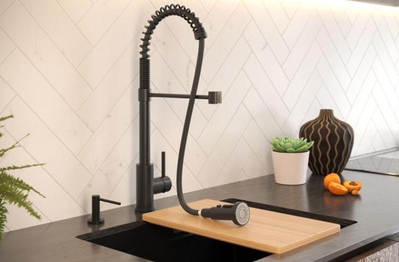 Quadri Redwick kitchen mixer tap in black with semi-flexible spout and shower with 2 jet types plus water stop function 1208971410