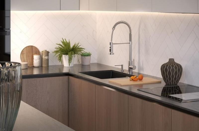 Quadri Redwick stainless steel kitchen mixer tap with semi-flexible spout and shower with 2 jet types plus water stop function 1208971411