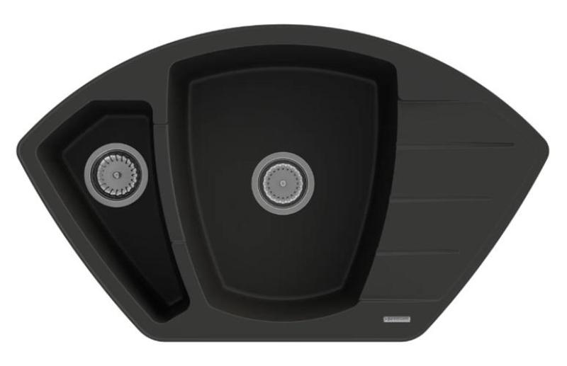 Graniteland Monte Granite Black Corner Sink Top Mount 901x538mm with Stainless Steel Plug 1208971413