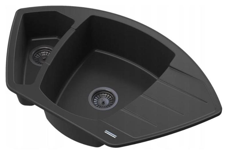 Graniteland Monte Granite Black Corner Sink Top Mount 901x538mm with Stainless Steel Plug 1208971413