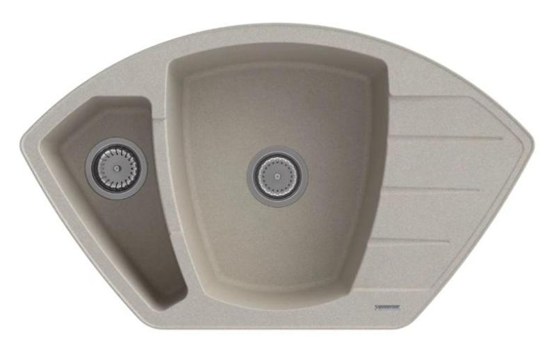 Graniteland Monte Granite Beige Corner Sink Top Mount 901x538mm with Stainless Steel Plug 1208971414