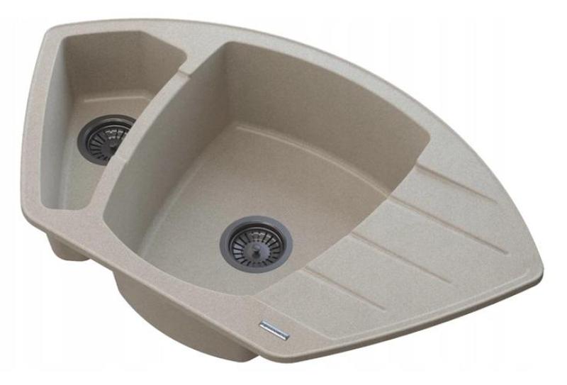 Graniteland Monte Granite Beige Corner Sink Top Mount 901x538mm with Stainless Steel Plug 1208971414