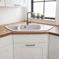 Graniteland Monte Granite White Corner Sink Top Mount 901x538mm with Stainless Steel Plug 1208971415