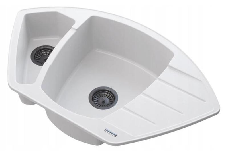 Graniteland Monte Granite White Corner Sink Top Mount 901x538mm with Stainless Steel Plug 1208971415