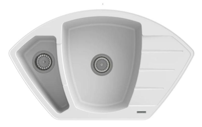 Graniteland Monte Granite White Corner Sink Top Mount 901x538mm with Stainless Steel Plug 1208971415