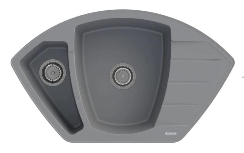 Graniteland Monte Granite Gray Corner Sink top mount 901x538mm with Stainless Steel Plug 1208971416