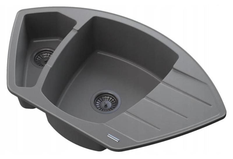 Graniteland Monte Granite Gray Corner Sink top mount 901x538mm with Stainless Steel Plug 1208971416