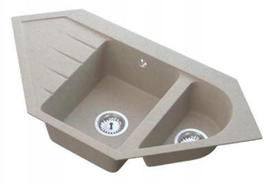 Graniteland Amiata Beige Granite Corner Sink Built-Up 965x496mm with Stainless Steel Plug 1208971417