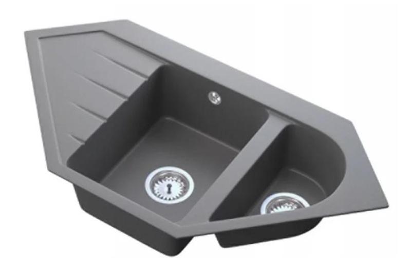 Graniteland Amiata Granite Gray Corner Sink Top Mount 965x496mm with Stainless Steel Plug 1208971419