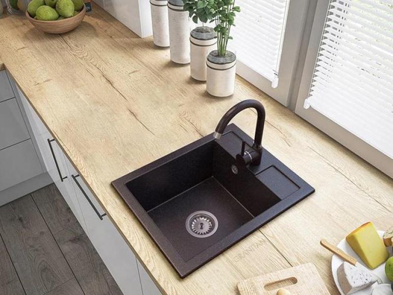 Graniteland Prest Granite Arduin bluestone look sink Tapwing with faucet hole mount 400x500mm with stainless steel Plug 1208971420