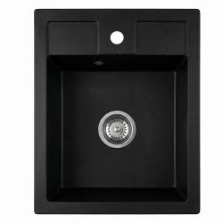 Graniteland Prest Granite black sink Tapwing with faucet hole bank surface mount 400x500mm with Stainless Steel Plug 1208971421