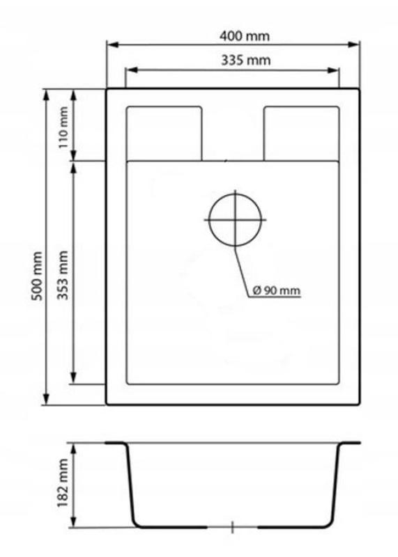 Graniteland Prest Granite black sink Tapwing with faucet hole bank surface mount 400x500mm with Stainless Steel Plug 1208971421