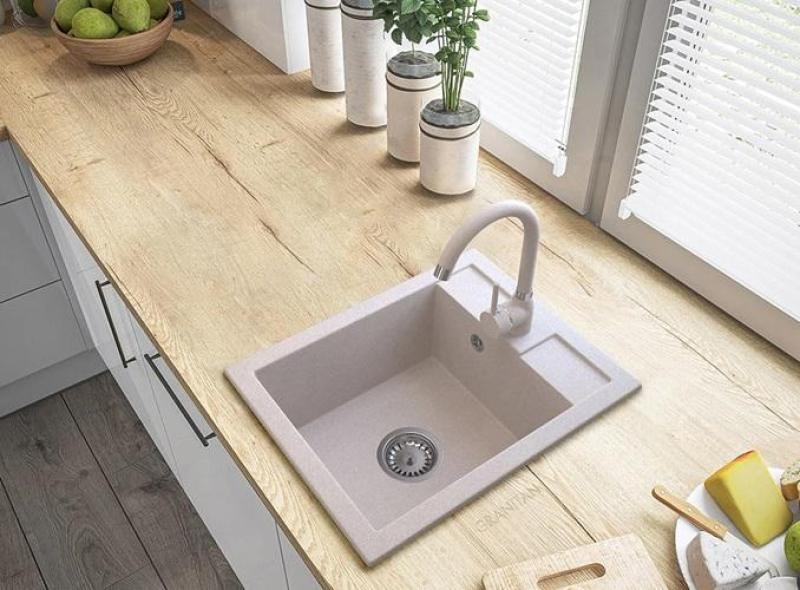 Graniteland Prest Granite Beige Sink Tapwing with Faucet Hole Bench Surface Mount 400x500mm with Stainless Steel Plug 1208971422