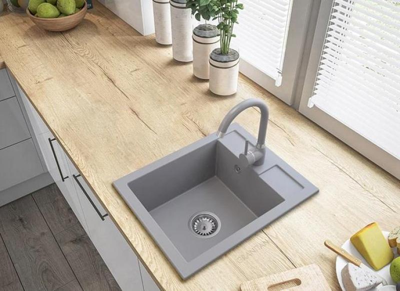 Graniteland Prest Granite Gray Sink Tapwing with Faucet Hole Mount 400x500mm with Stainless Steel Plug 1208971425