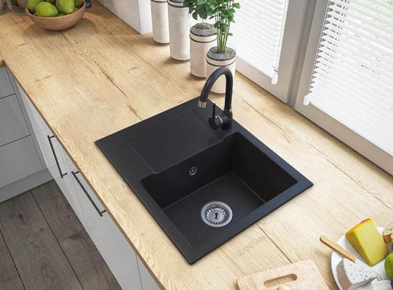 Graniteland Nex Granite black sink with drainer area 574x464 mm 1208971428