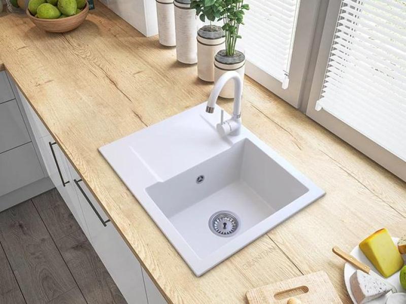 Graniteland Nex Granite white sink with drainer area 574x464 mm 1208971430