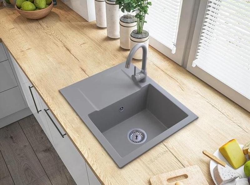 Graniteland Nex Granite gray sink with draining area 574x464 mm 1208971431