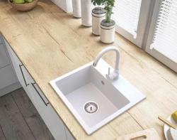 Graniteland Nera Granite Sink 45x42 cm White Surface Mount with Faucet Hole and Stainless Steel Plug 1208971435