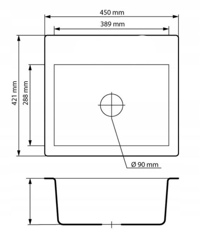 Graniteland Nera Granite Sink 45x42 cm Grey Built-in with Faucet Hole and Stainless Steel Plug 1208971436