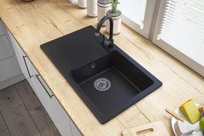 Graniteland Liri Granite Black sink with drainer area 765x448 mm 1208971438