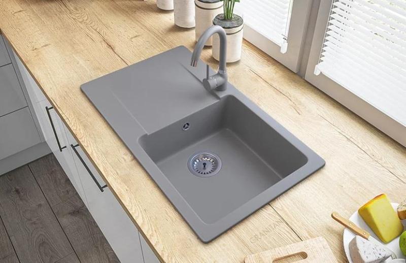 Graniteland Liri Granite Gray sink with draining area 765x448 mm 1208971441