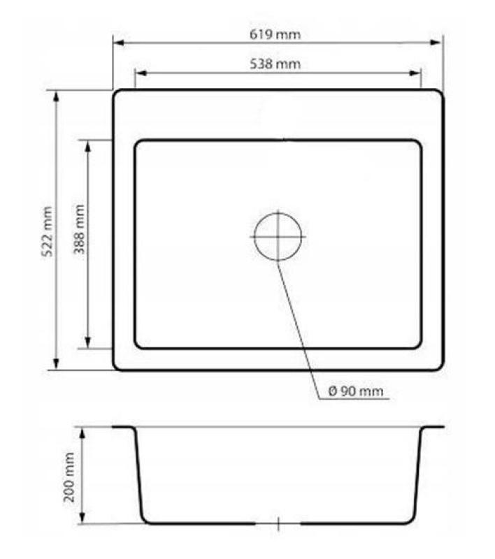 Graniteland Vastone Granite Sink 619x522 mm Bluestone hardstone look Built-in with Faucet hole bank and Stainless Steel Plug 1208971442