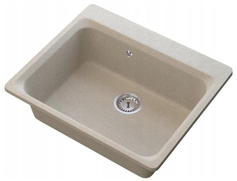 Graniteland Vastone Granite Sink 619x522 mm Beige Top Mount with Faucet Hole Bench and Stainless Steel Plug 1208971444