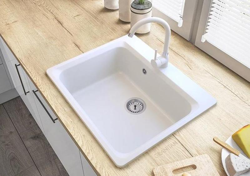 Graniteland Vastone Granite Sink 619x522 mm White Surface Mount with Faucet Hole and Stainless Steel Plug 1208971445